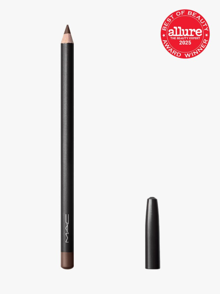 MAC Lip Pencil with black cap on light gray background with red Allure Best of Beauty seal in the top right corner