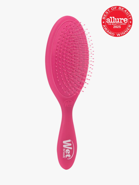Wet Brush Original Detangler in hot pink color way on light gray background with red Allure Best of Beauty seal in the top right corner