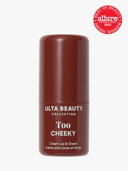 Ulta Beauty Collection Too Cheeky Lip & Cheek Color Stick in branded brown twist up applicator on light gray background with red Allure Best of Beauty seal in the top right corner