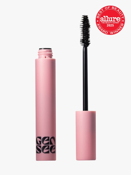 Gen See Spectator Sport Mascara pink tube of mascara on light gray background with red Allure Best of Beauty seal in the top right corner