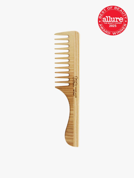 Tek Wide-Tooth Comb With Wooden Handle on light gray background with red Allure Best of Beauty seal in the top right corner