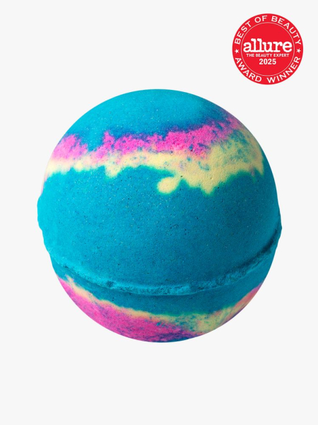 Lush Bath Bomb in rainbow color way on light gray background with red Allure Best of Beauty seal in the top right corner