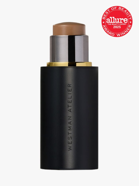 Westman Atelier Face Trace Contour Stick in branded black twist up applicator on light gray background with red Allure Best of Beauty seal in the top right corner